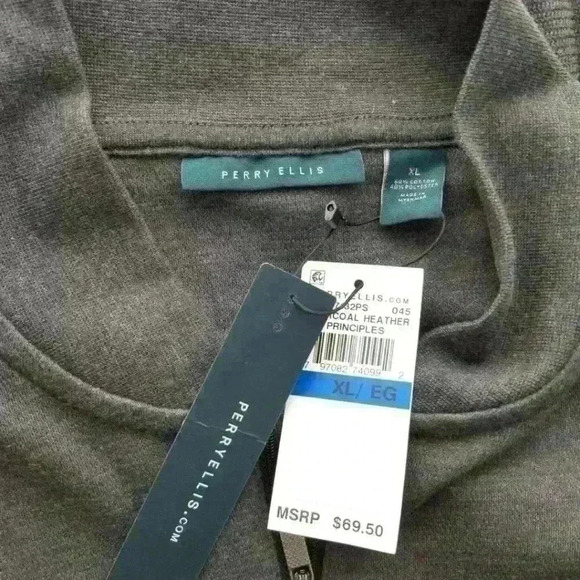 Men's Perry Ellis Quarter Zip Sweater Charcoal Heather $69 - Picture 5 of 9